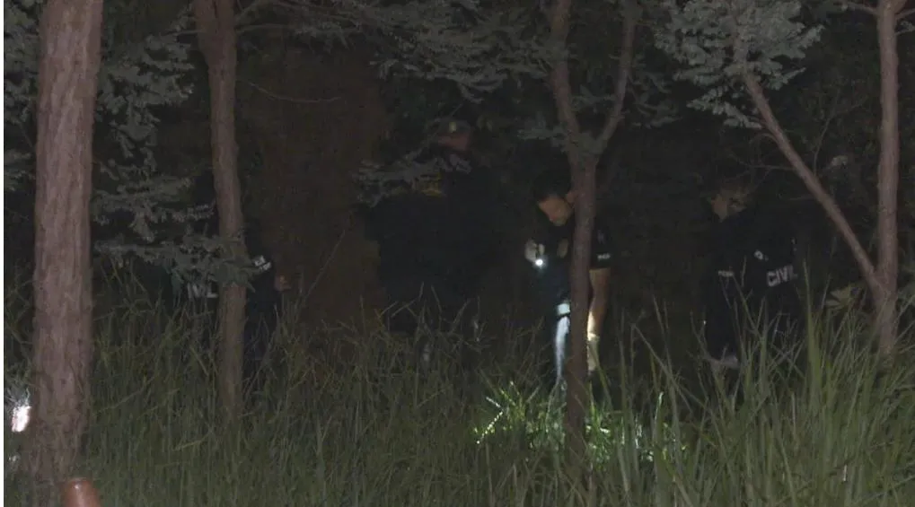 Policiais analisam área de mata perto do Palácio do Planalto, em Brasília, após ossada ser encontrada.