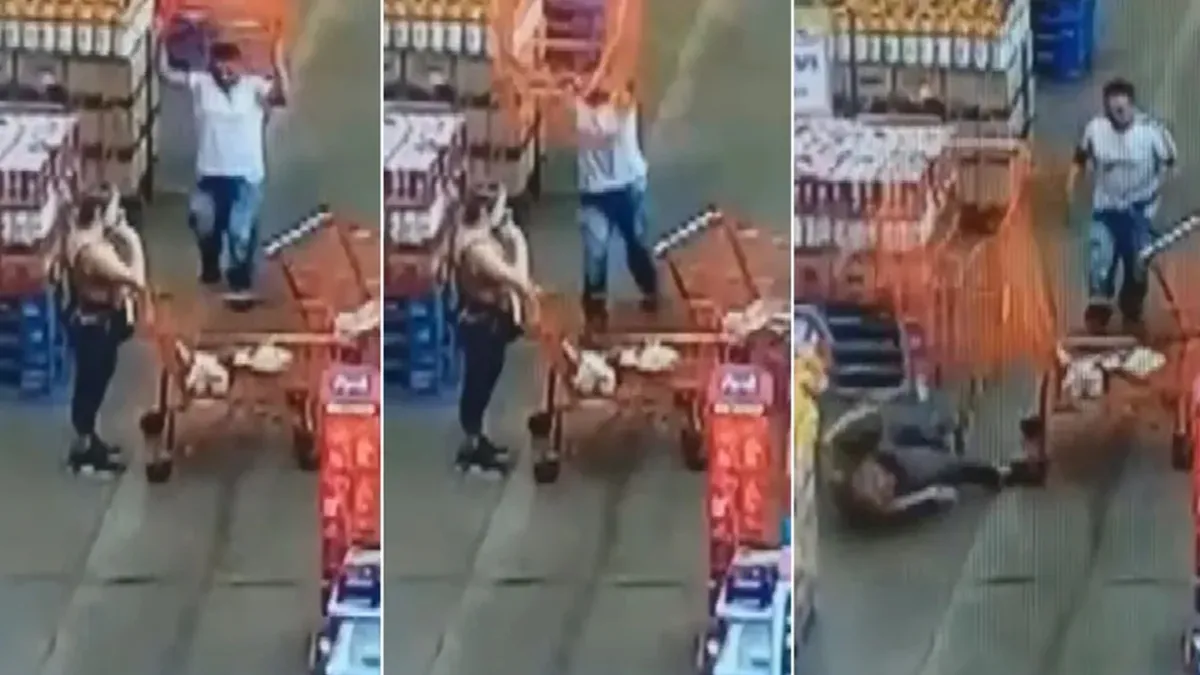 Imagens mostram o momento da agressão à mulher. Foto/reprodução: Tv Anhanguera