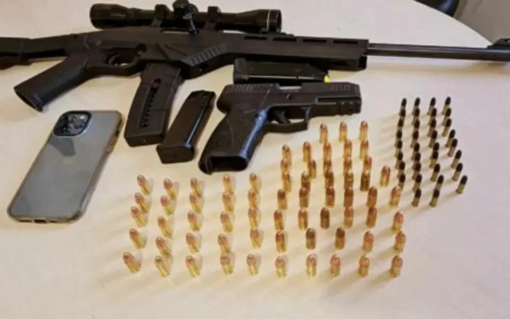 Armas e munições encontradas na casa do suspeito, em Alto Paraíso de Goiás.