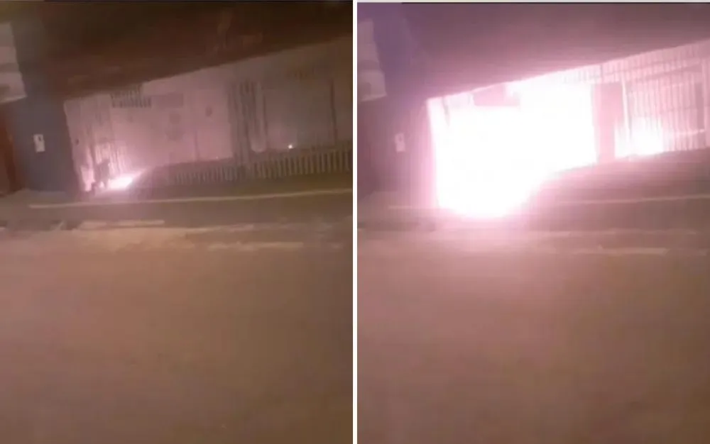 Homens são filmados colocando fogo em clínica de estética em Goiânia.