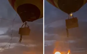 Imagem ilustrativa da imagem Balão cai e funcionário fica pendurado em Pirenópolis