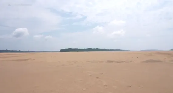Deserto de areia em área onde normalmente é um trecho Rio Solimões – Imagem: TV Globo