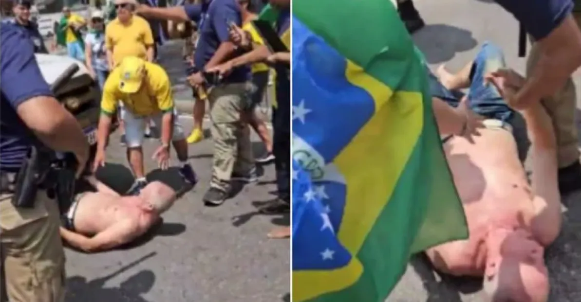 Bolsonarista se joga em baixo de viatura em Copacabana. Fotos: Reprodução