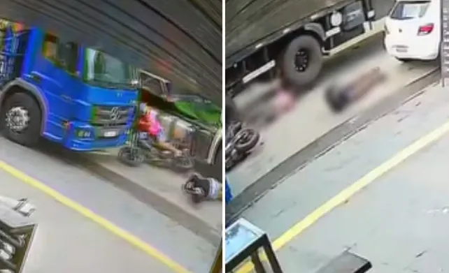 Imagem ilustrativa da imagem Motociclista cai durante tentativa de ultrapassagem e morre atropelado por caminhão