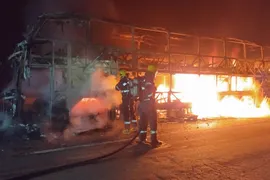 Imagem ilustrativa da imagem Incêndio destrói ônibus na BR-060
