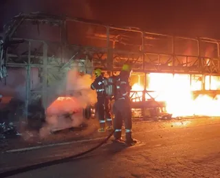 Incêndio destrói ônibus na BR-060