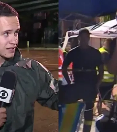 Imagem ilustrativa da imagem Repórter da Globo é hostilizado ao vivo durante cobertura da tragédia no RS: 'Mentira da mídia'