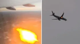 Imagem ilustrativa da imagem Turbina de avião pega fogo após decolagem nos Estados Unidos