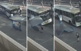 Imagem ilustrativa da imagem Ponto de ônibus desaba e quase atinge mulher