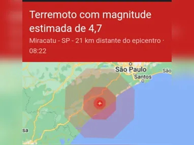 Imagem ilustrativa da imagem Terremoto de magnitude 4,7 é relatado pelo Google no interior de São Paulo