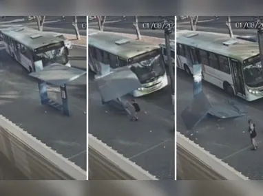 Imagem ilustrativa da imagem Ponto de ônibus desaba e quase atinge mulher