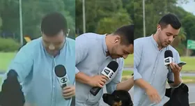 Imagem ilustrativa da imagem Cachorro ataca repórter da Globo ao vivo durante jornal e rouba a cena; assista
