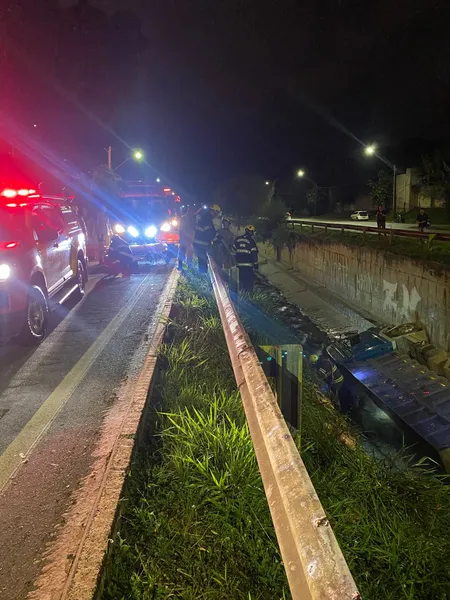 Motorista fica ferido após caminhão cair em rio da Marginal Botafogo