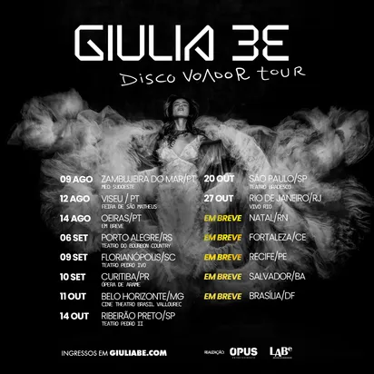 
		Giulia Be anuncia turnê de seu primeiro álbum "Disco Voador"