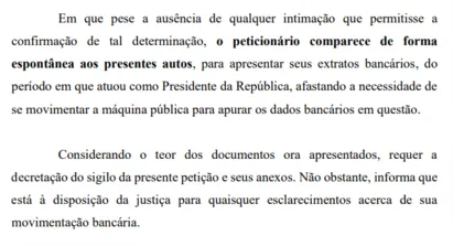 
		Defesa de Bolsonaro antecipa entrega de extratos bancários ao STF