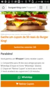 Imagem ilustrativa da imagem Novo golpe no WhatsApp oferece descontos no Burger King