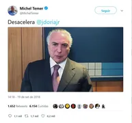Imagem ilustrativa da imagem Temer divulga vídeo rebatendo críticas de João Dória ao seu governo