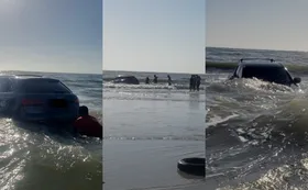 Imagem ilustrativa da imagem Após furarem quarentena na praia, paraenses perdem carros de luxo na maré