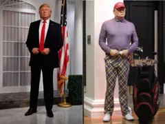 Imagem ilustrativa da imagem Após derrota, Trump é representado com roupas de golfe