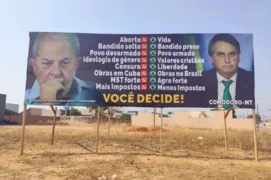 Imagem ilustrativa da imagem Justiça Eleitoral de MT determina que outdoor ilegal que associa Lula a aborto e Bolsonaro a vida seja retirado em 24 horas