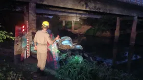 Imagem ilustrativa da imagem Motorista morre após de caminhão cair de ponte
