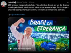 Imagem ilustrativa da imagem Pelo Twitter, Lula critica manifestações de 7 de Setembro